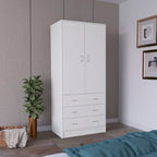 Grande Armoire Moderne à Deux Portes avec 3 Tiroirs et 1 Tringle pour Chambre à Coucher
