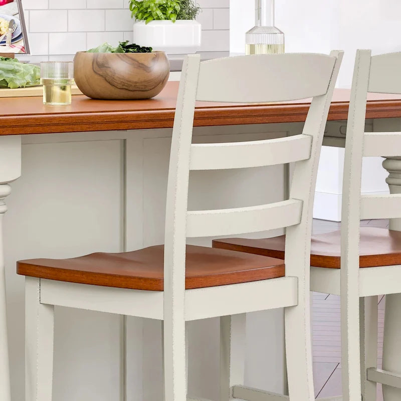 Ensemble îlot de cuisine 3 pièces Homestyles Monarch en bois blanc cassé avec plateau en bois à abattant - 48 x 25 x 36