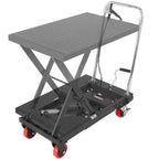 Chariot à table élévatrice hydraulique, capacité de 227 kg, hauteur de levage de 72 cm, table élévatrice manuelle à simple ciseaux avec 4 roues et tapis antidérapant