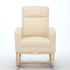 Fauteuil à bascule moderne à dossier haut rembourré de 29,5 po avec pieds en bois massif et repose-pieds réglable