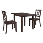 Ensemble de salle à manger 3 pièces avec table à rabats en bois et 2 chaises à dossier en X pour petits espaces