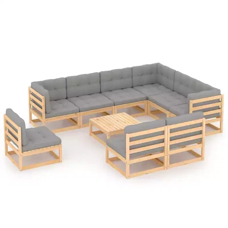 vidaXL Ensemble de Mobilier de Jardin 10 Pièces Canapé d'Angle d'Extérieur en Bois de Pin Massif