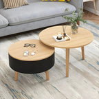 Table basse ronde moderne en bois noir et blanc avec rangement