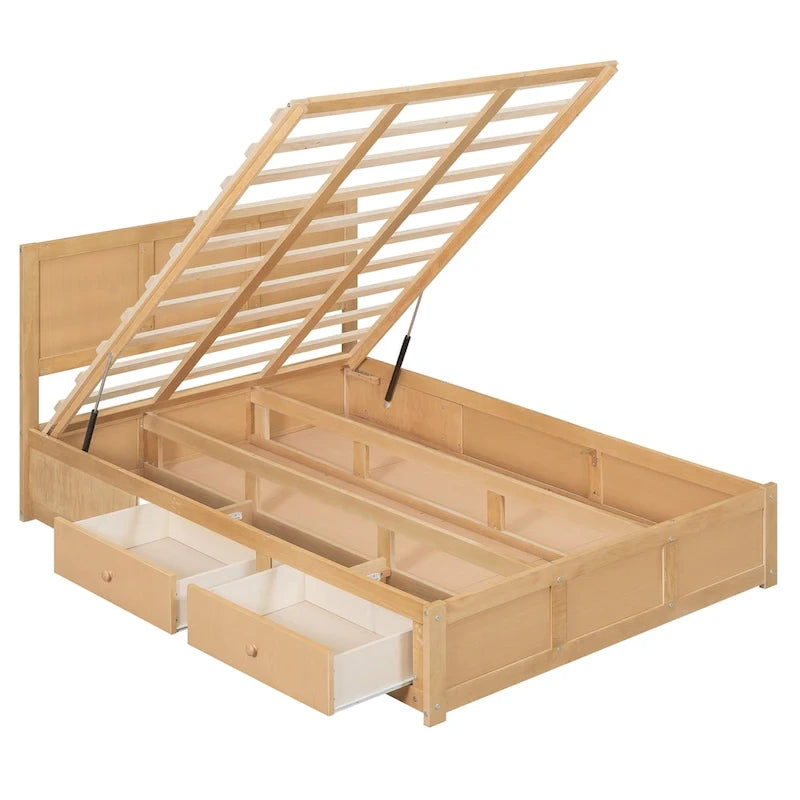 Lit plateforme en bois avec rangement inférieur et 2 tiroirs
