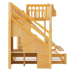 Lit superposé deux places et une place avec toboggan, étagères, escalier de rangement et armoire pour chambre d'enfant