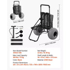 Chariot de plage VEVOR avec grandes roues pour le sable, plateau de chargement de 45,7 x 38,1 cm, chariot de plage pliable avec roues ballon de 30,5 cm, capacité de charge de 75 kg, noir