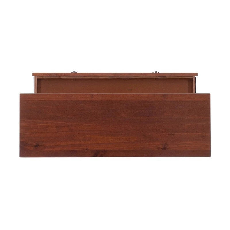 Console en bois marron tabac antique avec tiroir et étagère ouverte
