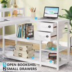 Bureau d'angle en L avec tiroir, bureau d'angle pour la maison avec étagères de rangement et support d'écran, bureau rustique pour petit espace