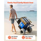 Chariot de plage VEVOR avec grandes roues pour le sable, plateau de chargement de 45,7 x 38,1 cm, chariot de plage pliable avec roues ballon de 30,5 cm, capacité de charge de 75 kg, noir