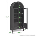 Meuble de rangement haut cintré de 71 po avec 2 portes en acrylique et étagères pour salon