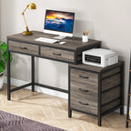 Bureau d'ordinateur réversible avec 5 tiroirs, bureau de travail à domicile avec caisson de rangement pour dossiers et support pour imprimante