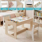 Ensemble table et 2 chaises multifonctions pour enfants Costway avec plateau double face amovible gris + blanc/naturel + blanc