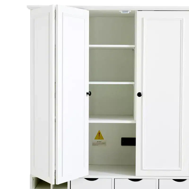 Armoire de cuisine autoportante haute Whisen 71, grand buffet de rangement pour salle à manger avec 4 portes pliantes, étagères et casiers à vin
