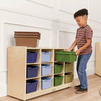 Meuble de rangement à roulettes Cubby avec 15 bacs à ouverture frontale, 3x4, Meuble pour enfants