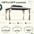 Tonnelle EROMMY à toit rigide, pergola extérieure avec double toit, moustiquaire et rideaux, auvent robuste pour patio, jardin, fête au bord de la piscine
