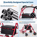 Fauteuil roulant pliable portable pour adultes, capacité de 135 kg, 6 roues, hauteur réglable, rangement sous le siège, siège et repose-pieds confortables