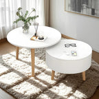 Table basse ronde moderne en bois noir et blanc avec rangement
