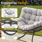 Fauteuil à bascule Heynemo pour patio avec ottoman, fauteuil à bascule œuf intérieur/extérieur avec coussins, fauteuil de salon en métal, fauteuil papasan surdimensionné, fauteuil de lecture