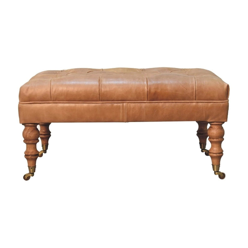 Repose-pieds Artisan Furniture en cuir de buffle tanné, avec roulettes