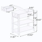 Table d'appoint étroite à plateau relevable avec tiroir, table de chevet avec 2 étagères de rangement ouvertes, petite table pour salon, chambre à coucher