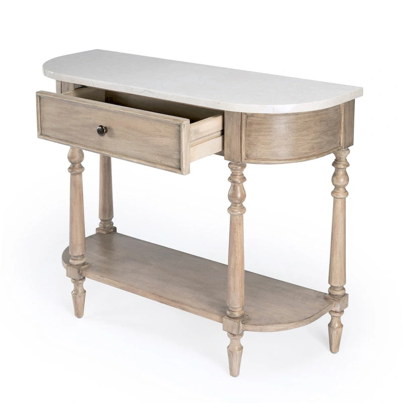 Console plateau marbre – Marron clair / Gris / Noir délavé, Demi-lune, Assemblage 1 personne