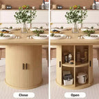 Dyonery 63 Table de salle à manger de cuisine ronde extensible avec étagère de rangement à 2 niveaux, avec base piédestal, meuble de salle à manger ovale en bois, noyer