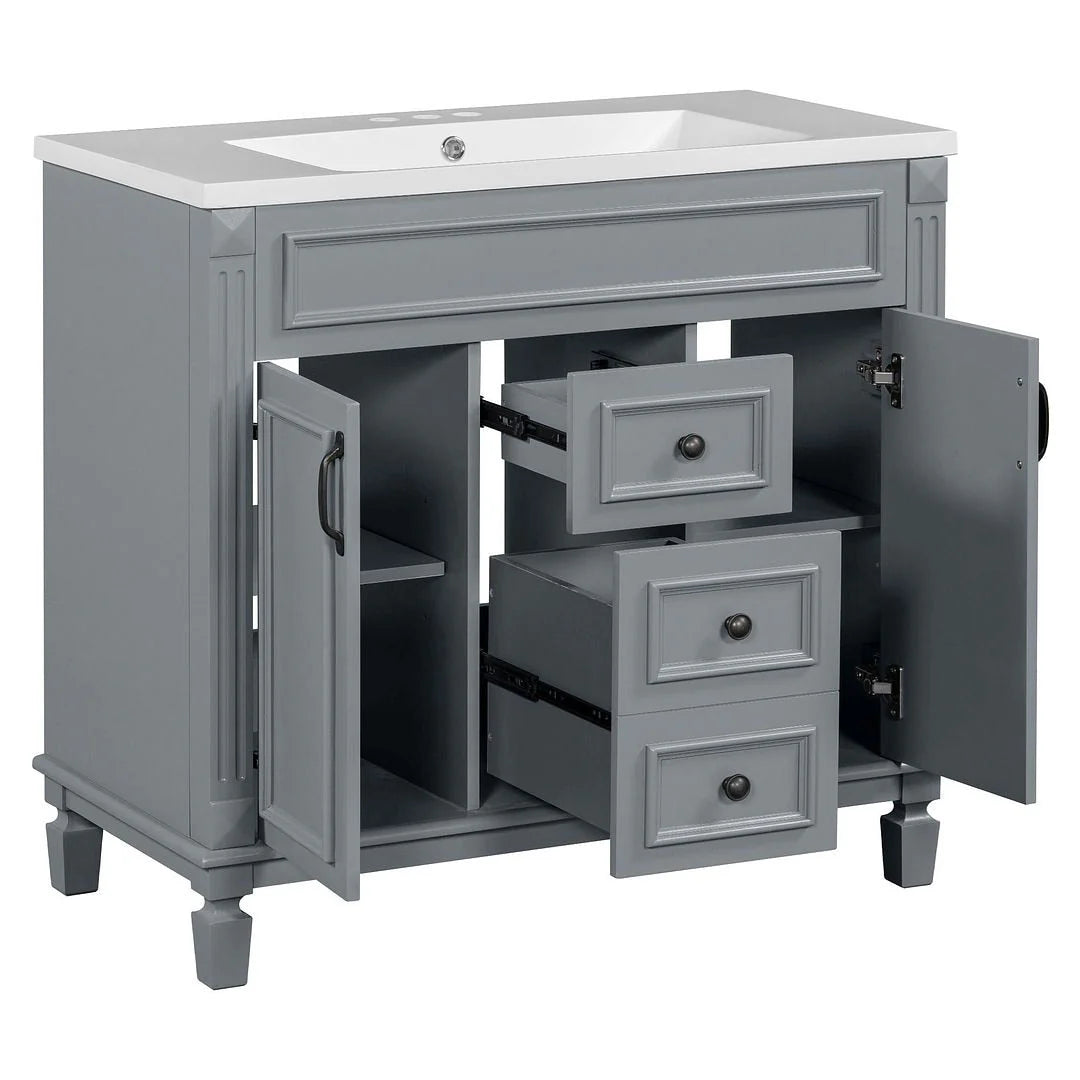 Meuble-lavabo moderne de 36 po avec vasque et armoire à miroir, 2 portes et 2 tiroirs