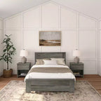 Lit double Plank+Beam Farmhouse avec tête de lit, plateforme en bois massif