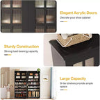 Meuble à chaussures haut Lantine avec portes, rangement à chaussures à 8 niveaux avec étagères réglables, armoire à chaussures moderne pour couloir, placard, salon, blanc