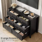 Commode à 6 tiroirs pour chambre à coucher, grande commode avec tiroirs profonds et poignées en métal, commodes modernes en bois pour entrée, couloir