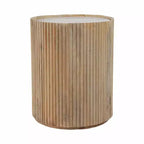 Table d'appoint décorative en bois nervuré avec plateau en marbre et rangement - Petite table d'appoint pour la décoration de la chambre ou du salon