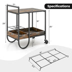 Desserte roulante de cuisine avec porte-bouteilles amovible en métal – Marron – 61 x 43 x 74 cm (L x l x H)