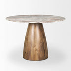 Table à manger ronde Allyson marron moyen avec piédestal en marbre rose - 42.0L x 42.0P x 30.0H