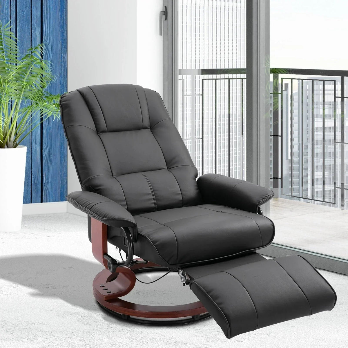 Fauteuil inclinable HomCom en similicuir avec base pivotante manuelle réglable et repose-pieds confortable et relaxant