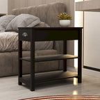 Table d'appoint étroite à plateau relevable avec tiroir, table de chevet avec 2 étagères de rangement ouvertes, petite table pour salon, chambre à coucher