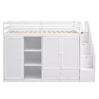 Lit mezzanine fonctionnel 93.3 avec armoires, étagères, tiroirs et échelle de rangement