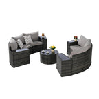 Ensemble de canapé modulaire d'extérieur semi-circulaire 11 pièces avec table basse en verre trempé et 4 tables d'appoint