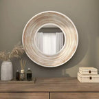 Miroir mural en bois 35x35 avec effet blanchi crème - Olivia & May : Aucun assemblage, cadre en MDF, usage intérieur