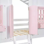 Lit mezzanine cabane de taille double, lit mezzanine cabane en bois avec échelle et barrières de sécurité pour enfants