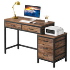 Bureau d'ordinateur réversible avec 5 tiroirs, bureau de travail à domicile avec caisson de rangement pour dossiers et support pour imprimante
