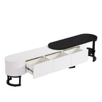 Meuble TV escamotable moderne noir et blanc avec 3 tiroirs et pieds métalliques réglables pour salon et chambre à coucher