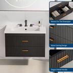 Meuble-lavabo suspendu - Meuble de salle de bain mural moderne avec vasque en céramique, 2 grands tiroirs, étanche et facile à nettoyer