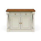 Ensemble îlot de cuisine 3 pièces Homestyles Monarch en bois blanc cassé avec plateau en bois à abattant - 48 x 25 x 36