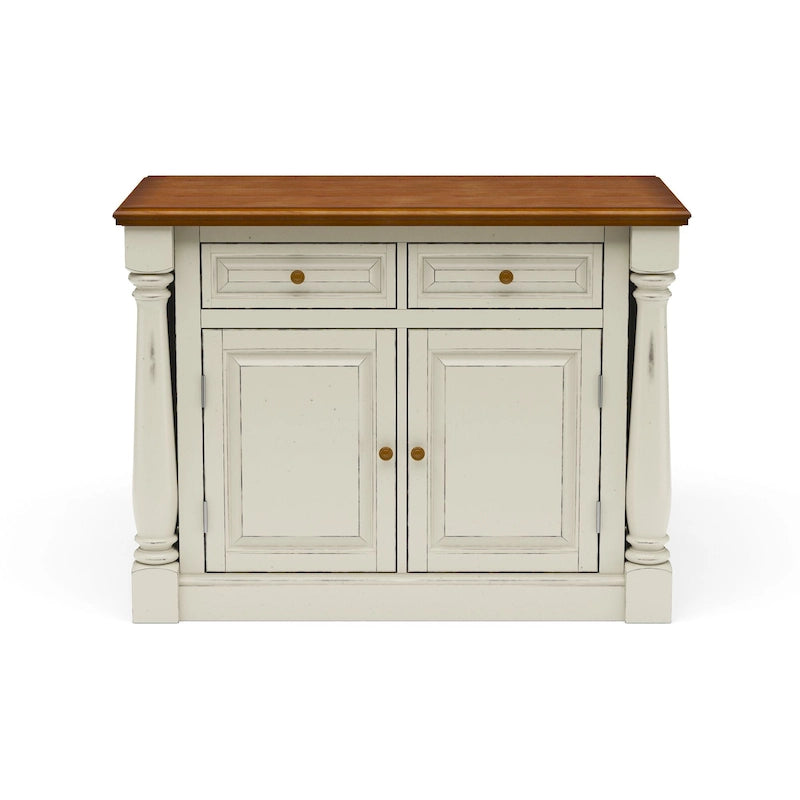 Ensemble îlot de cuisine 3 pièces Homestyles Monarch en bois blanc cassé avec plateau en bois à abattant - 48 x 25 x 36