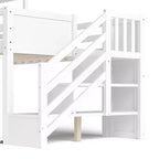 Lit mezzanine simple avec 3 tiroirs et escalier de rangement, structure cabane en bois avec toboggan et bureau amovible