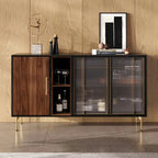 55.12 Buffet-Bahut Moderne Milieu de Siècle 3 Portes, Cadre en Bois Massif Multicouche, Placage Noyer, Entièrement Assemblé - 55.12