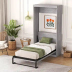 Lit escamotable une place, peut être replié en armoire, gris