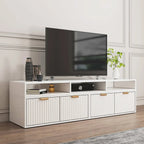 Meuble TV d'angle moderne blanc avec 2 tiroirs et rangement ouvert