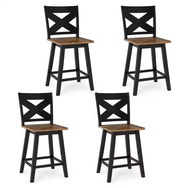 Lot de 4 tabourets de bar pivotants Costway 24" avec dossier, large assise et repose-pieds pour îlot de cuisine