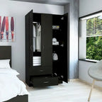 Armoire 3 portes FM Furniture Eureka avec 2 tiroirs, étagères intérieures et tringle